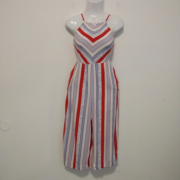 Express - Striped Cropped Jumpsuit - Picture 2 of 16